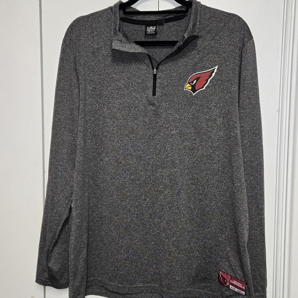 Arizona Cardinals NFL Large Gray 1/4 Zip Dry-Fit Pullover Sewn Bottom Patch